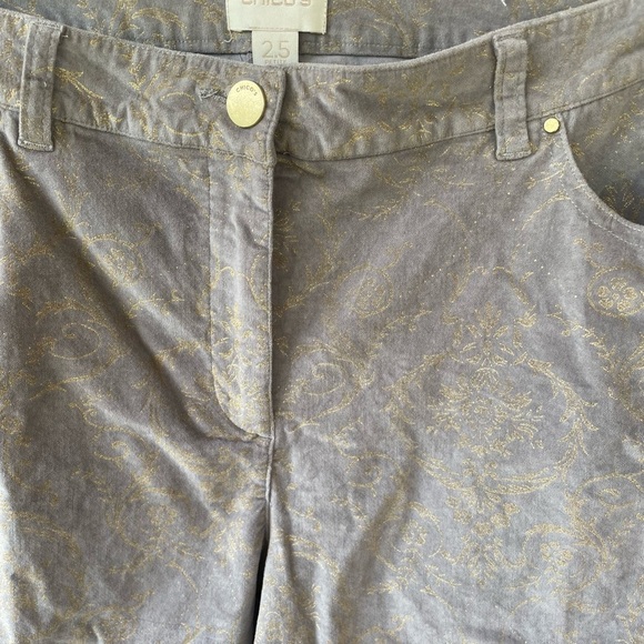 Chico's Elegant Gray and Gold Patterned Pants - Picture 2 of 4
